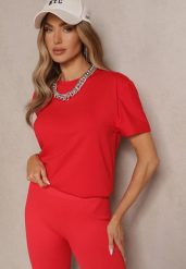 Czerwona Klasyczna Gładka Koszulka z Bawełny Detima. Czerwone bluzki damskie Renee, l, bez wzorów, z bawełny, klasyczne, bez kołnierzyka. Za 34.99 zł.