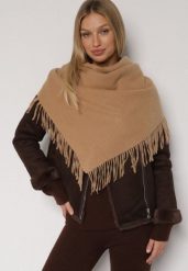 Brązowy Trójkątny Szalik z Wiskozy i Bawełny z Frędzlami Vetirala. Brązowe szaliki i chusty damskie Born2be, bez wzorów, z bawełny, biznesowe. Za 44.99 zł.
