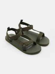 Sandały na rzepy - khaki. Brązowe sandały męskie Sinsay, bez zapięcia. Za 29.99 zł.