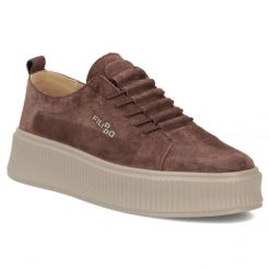 Skórzane półbuty damskie zamszowe sneakersy brązowe Filippo DP8343. Brązowe półbuty damskie Filippo, bez wzorów, ze skóry, sportowe, bez obcasa, bez zapięcia. Za 209.99 zł.