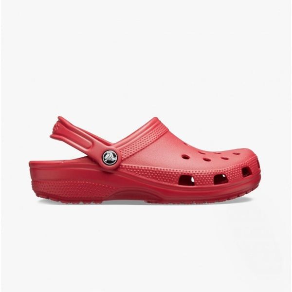 Klapki Crocs Classic. Czerwone klapki damskie Crocs, bez wzorów, sportowe, bez obcasa. Za 129.99 zł.
