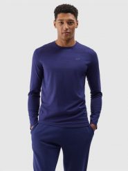 4F Longsleeve gładki męski - granatowy M. Niebieskie koszulki sportowe męskie 4f, m, bez wzorów, z bawełny, sportowe, bez kołnierzyka. W wyprzedaży za 49.99 zł.