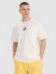 T-shirt oversize z nadrukiem męski 4F 4FRSS25TTSHM2981. Białe t-shirty męskie 4f, m, bez wzorów, z bawełny, klasyczne, bez kołnierzyka. Za 69.99 zł.