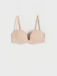 Biustonosz balconette push up - kremowy. Białe biustonosze Reserved, bez wzorów, z dzianiny. W wyprzedaży za 65.99 zł.