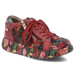 Czerwone Sneakersy Laura Vita Stylowe Obuwie Damskie Na Platformie. Czerwone półbuty damskie Laura Vita, z aplikacjami, eleganckie, bez obcasa, na platformie, bez zapięcia. Za 356.99 zł.