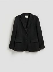 Marynarka z lnem - czarny. Czarne żakiety damskie Reserved, l, bez wzorów, z lyocellu. Za 299.99 zł.