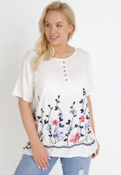 Biała Bluzka Euphthise. Białe bluzki damskie Born2be, na lato, xl, w ażurowe wzory, z bawełny, bez kołnierzyka, bez ramiączek. Za 34.99 zł.