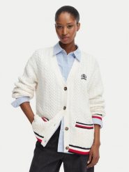 Tommy Jeans Kardigan DW0DW22934 Biały Regular Fit. Białe kardigany damskie Tommy Jeans, xs, bez wzorów, z bawełny, bez kołnierzyka, bez ramiączek, bez kaptura. Za 569.99 zł.