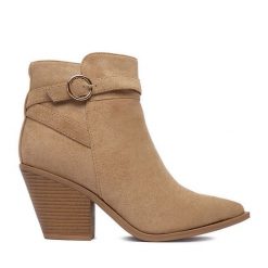 Botki DeeZee. Brązowe botki damskie DeeZee, bez obcasa, na słupku, bez zapięcia. Za 199.99 zł.