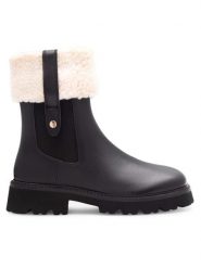 Badura Botki NORA-01W4-003 Czarny. Czarne botki damskie Badura, ze skóry, bez obcasa, na płaskiej podeszwie, bez zapięcia. Za 349.99 zł.