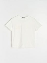 Koszulka z naszywkami w kształcie motyla - kremowy. Białe t-shirty damskie Sinsay, l, z aplikacjami, boho, bez kołnierzyka. Za 25.99 zł.