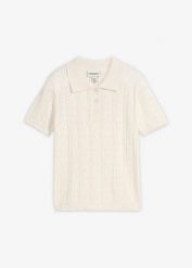 Sweter ażurowy z jedwabiem. Białe swetry damskie bonprix, w ażurowe wzory, bez kołnierzyka, bez ramiączek, bez kaptura. Za 169.99 zł.
