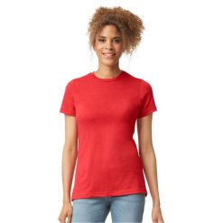 Koszulka Damska Softstyle CVC. Czerwone koszulki sportowe damskie Gildan, xl, bez wzorów, sportowe, bez kołnierzyka. Za 38.99 zł.