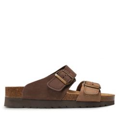 Klapki Grünland. Brązowe klapki damskie Grünland, bez wzorów, bez obcasa. Za 219.99 zł.