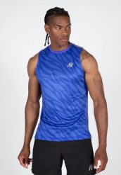 Tank top fitness męski Gorilla Wear USA Washington bez rękawów. Niebieskie t-shirty męskie GORILLA WEAR, m, bez wzorów, z materiału, bez kołnierzyka. Za 191.00 zł.