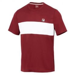 Koszulka sportowa męska Fila Bosse Cabernet. Czerwone koszulki sportowe męskie Fila, m, bez wzorów, z poliesteru, bez kołnierzyka, bez ramiączek. Za 89.50 zł.