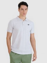 4F Koszulka polo regular męska - szara M. Szare koszulki polo męskie 4f, m, bez wzorów, z bawełny, bez kołnierzyka, bez ramiączek. Za 89.99 zł.