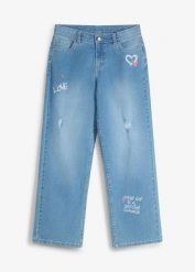 Jeansy wide leg, średni stan. Niebieskie jeansy dla dziewczynek bonprix, z jeansu, eleganckie. Za 129.99 zł.