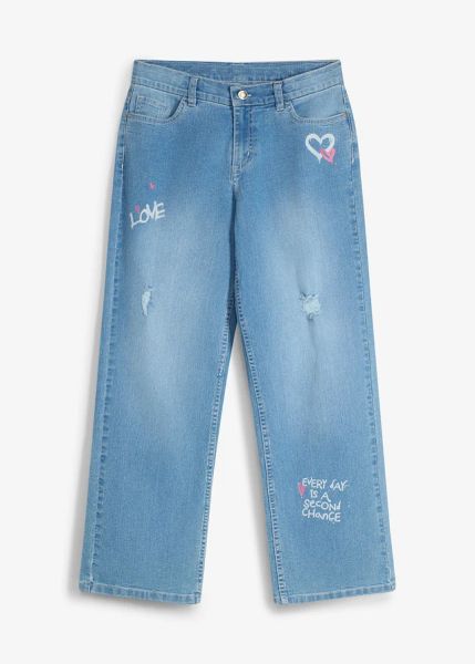 Jeansy wide leg, średni stan. Niebieskie jeansy dla dziewczynek bonprix, z jeansu, eleganckie. Za 124.99 zł.