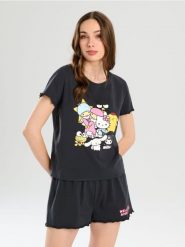Piżama dwuczęściowa Hello Kitty - szary. Szare piżamy damskie Sinsay, l, bez wzorów, bez ramiączek. Za 49.99 zł.