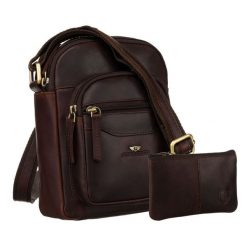 Brązowa torba męska ze skóry naturalnej z saszetką w zestawie PTN M23E-OPU Peterson. Brązowe saszetki męskie Peterson, ze skóry, eleganckie. Za 169.99 zł.