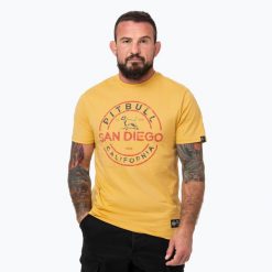 Koszulka męska Pitbull San Diego Ins. Żółte koszulki sportowe męskie PITBULL, na lato, m, bez wzorów, z bawełny, bez kołnierzyka, bez ramiączek. Za 69.99 zł.