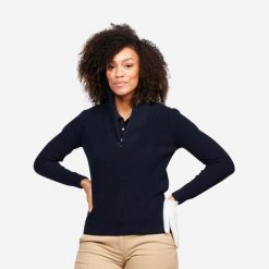 Sweter do golfa damski MW500. Niebieskie obuwie sportowe damskie INESIS, bez wzorów, z bawełny, na golfa. Za 169.99 zł.