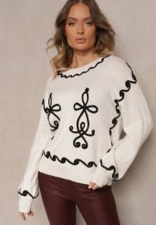 Jasnobeżowy Sweter z Wiskozą i Geometrycznym Wzorem Senallin. Brązowe swetry damskie Renee, uniwersalny, bez wzorów, z jeansu, casualowe, bez kołnierzyka, bez ramiączek, bez kaptura. Za 119.99 zł.