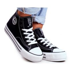 Trampki Damskie Big Star Czarne GG274012. Czarne trampki i tenisówki damskie bez wzorów, z materiału, klasyczne, bez zapięcia. Za 227.30 zł.