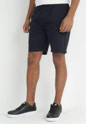 Granatowe Szorty z Regulowanym Stanem i Gumką w Pasie Dolola. Niebieskie krótkie spodenki sportowe męskie Born2be, m, bez wzorów, z tkaniny. Za 74.99 zł.