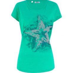 Shirt bawełniany z przędzy mieszankowej, krótki rękaw bonprix zieleń oceaniczna z nadrukiem. Bluzki damskie bonprix. Za 34.99 zł.