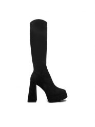 DeeZee Kozaki CL221013H Czarny. Czarne kozaki damskie DeeZee, z materiału, bez obcasa, na słupku. Za 259.99 zł.