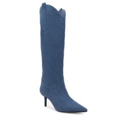 Kowbojki Nine West. Niebieskie kozaki damskie Nine West, bez obcasa, na szpilce. Za 329.99 zł.