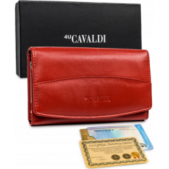Portfel skórzany Cavaldi czerwony RD-06-GCL. Czerwone portfele damskie 4U Cavaldi, bez wzorów, ze skóry. Za 69.99 zł.