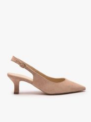 Beżowe czółenka slingback bez pięty. Brązowe czółenka damskie Ryłko, bez wzorów, z gumy, eleganckie, bez obcasa, bez zapięcia. Za 379.99 zł.