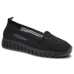Półbuty damskie New Performance, z ażurowego materiału tekstylnego z wsuwaną konstrukcją elastycznym wykończeniem cholewki i masywną profilowaną pode. Czarne półbuty damskie Ravini, w ażurowe wzory, eleganckie, bez obcasa, bez zapięcia. Za 119.00 zł.