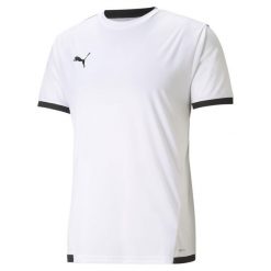 Męska koszulka piłkarska teamLIGA PUMA White Black. Białe koszulki sportowe męskie Puma, m, bez wzorów, z materiału, bez kołnierzyka, bez ramiączek, do piłki nożnej. Za 109.18 zł.