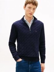 Tommy Hilfiger sweter Mężczyźni Bawełna niebieski, L. Niebieskie swetry przez głowę męskie Tommy Hilfiger, na zimę, l, bez wzorów, z bawełny, bez kołnierzyka. Za 649.95 zł.