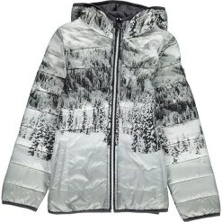 Dwustronna kurtka zimowa w kolorze szarym. Szare buty zimowe chłopięce CMP Kids, bez wzorów, z syntetyku, bez zapięcia. W wyprzedaży za 205.95 zł.