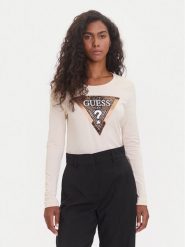 Guess Bluzka W5BI75 J1314 Beżowy Regular Fit. Brązowe bluzki damskie Guess, l, z aplikacjami, z bawełny, bez kołnierzyka, bez ramiączek. Za 199.99 zł.