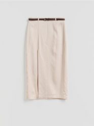 Spódnica z lyocellem - beżowy. Brązowe spódnice damskie Reserved, l, bez wzorów, z lyocellu, proste. Za 129.99 zł.