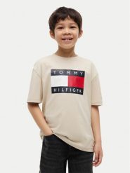 Tommy Hilfiger T-Shirt Heritage KB0KB10340 Beżowy Regular Fit. Brązowe t-shirty dla chłopców Tommy Hilfiger, bez wzorów, z bawełny, bez ramiączek. Za 169.99 zł.