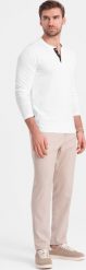 Ombre Męski longsleeve z guzikami przy dekolcie - biały V10 OM-LSCL-0107 M. Białe bluzki z długim rękawem męskie Ombre, m, bez wzorów, bez kołnierzyka. Za 79.99 zł.