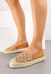 Jasnobrązowe Espadryle z Plecionym Sznurkiem i Geometrycznym Wzorem Sdivira. Brązowe espadryle damskie Born2be, bez wzorów, z jeansu, eleganckie, bez obcasa, na obcasie, bez zapięcia. Za 79.99 zł.