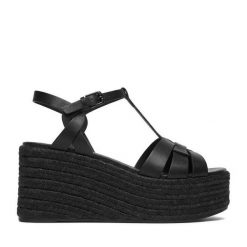 Espadryle Badura. Czarne sandały damskie Badura, bez wzorów, bez obcasa, bez zapięcia. Za 379.99 zł.