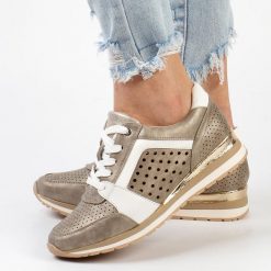 Złote sneakersy damskie, półbuty M.Daszyński 2169-4. Żółte półbuty damskie M.Daszyński, w ażurowe wzory, ze skóry, bez obcasa, na obcasie, bez zapięcia. Za 119.00 zł.