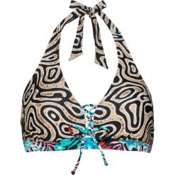 Biustonosz bikini z ramiączkami wiązanymi na szyi bonprix brązowy z nadrukiem. Bikini damskie marki MAKE ME BIO. Za 37.99 zł.