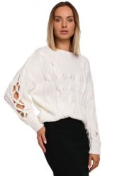 Sweter z Rozcięciem na Rękawach - Ecru. Czarne swetry damskie MOE, l, bez wzorów, z materiału, bez kołnierzyka, bez ramiączek, bez kaptura. Za 219.90 zł.