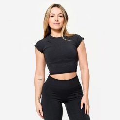 Second Life - Koszulka do treningu siłowego damska Domyos... - Stan Doskonały. Czarne koszulki sportowe damskie DOMYOS, s, bez wzorów, z materiału, bez kołnierzyka. Za 58.99 zł.