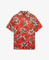 Superdry Koszula krótkim rękawem z nadrukiem hawajskim Hibiscus Red. Czerwone koszule męskie Superdry., na lato, m, bez wzorów, z bawełny, wakacyjne, bez kołnierzyka, bez ramiączek. Za 301.95 zł.